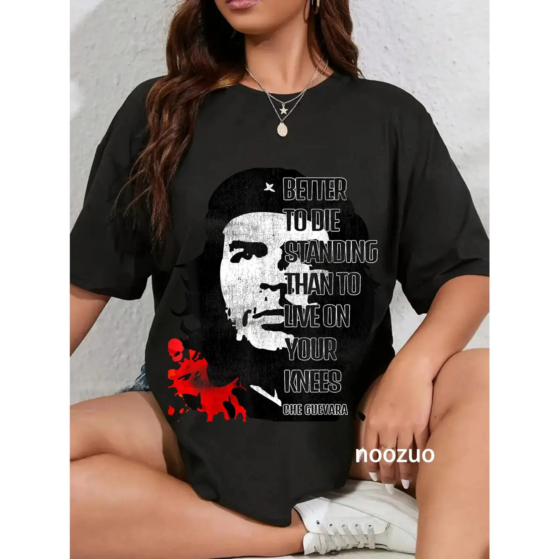 GGOR Men's Baggy Graphic Tshirt, 100% Cotton Retro Streetwear with Che Guevara Quote Design, Short-Sleeve, Loose Fit, Drop Shoulder, Loose-Fitting, Casual, Sporty Chic, Menswear