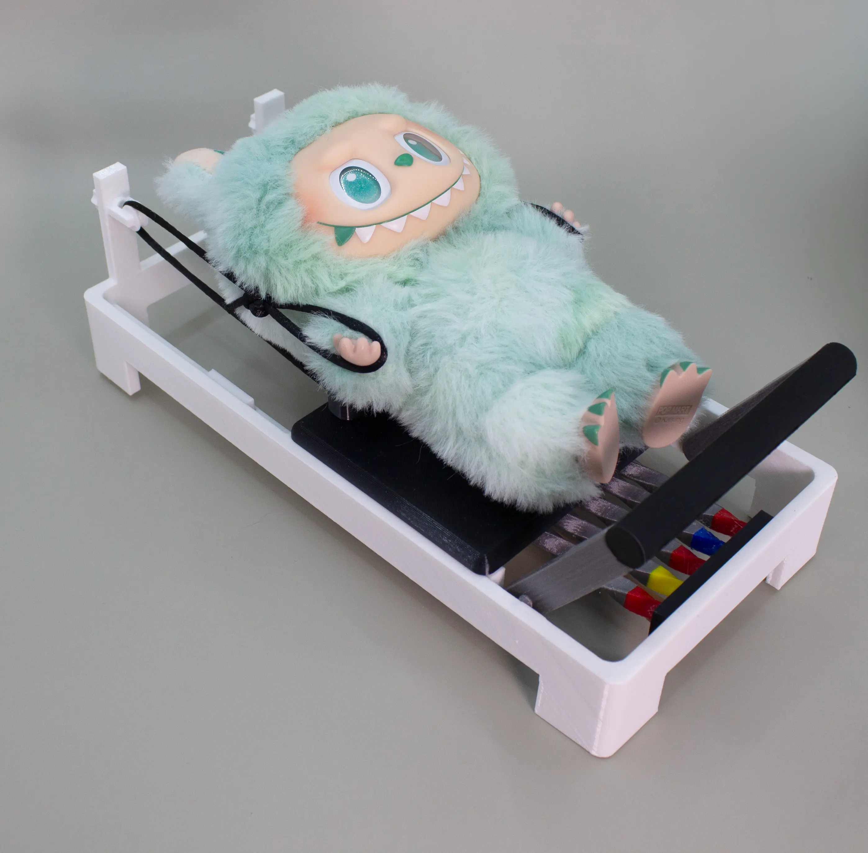Accessory Mini Pilates Reformer Moveable Bed & Foot Bar for Sitting Standing Figures Modern White Hybrid Wood Design 8.65" x 3.93" x 2.75"
