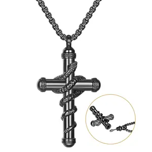OIDEA Gothic Cross Locket Necklace - Stainless Steel Snake-Wrapped Memorial Keepsake Pendant, Unisex Cross Emblem Artistic Emblem Chain Jewelry Gift, Gothic Cross Necklace, Cross Emblem Necklaces