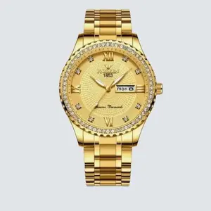Waterproof Gold Men's Watch Classic Stainless Steel Quartz Analog Business Gift Durable Elegant Functional