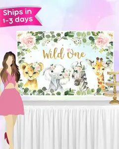 Floral Safari "Wild One" Backdrop - 3ft x 5ft Polyester/Vinyl Fabric for Photography & Decor - Durable Reusable Matte Finish