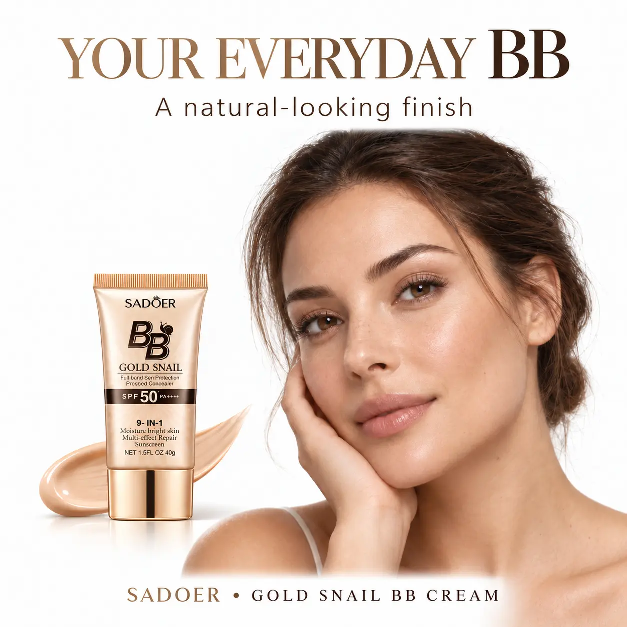 Gold Snail BB Cream,Multi Effect Repair Facial BB Cream, Persistent Concealer Moisture Brighten Skin, Natural Finish Lightweight Daily Face Makeup Base Sun Protection, Flawless Even Skin Tone for Women & Men All Skin Types Daily Wear
