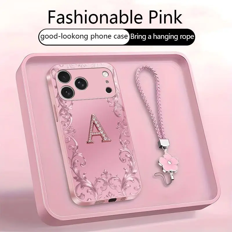 Suitable for [iPhone 17 Pro] high-end women's phone case🥰，free four-leaf clover lanyard included—choose any one of the 26 letters. Drop-resistant and fingerprint-proof. YM99