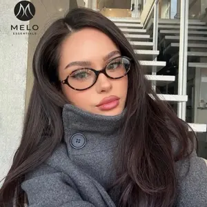 MELO ESSENTIALS Vintage Oval Flat Top Blue Light Glasses Unisex Retro Small Frame Eyewear Daily Office Screen Protection