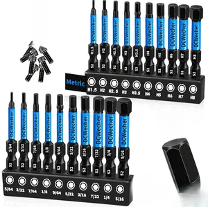 20-PCS Allen Key/Allen Wrench Drill Bit Set, Impact Hex Bits (Metric & SAE) 2 Inch Long, Premium S2 Steel, 1/4'' Hex - Shank, Magnetic Head, for DIY Furniture Assembly & Car Repairs, by DCWecher