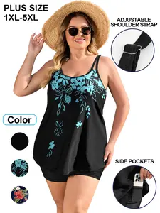 COOTRY【PlusSize】 2 Piece Swimsuit for Women Tankini Bathing Suits Flowy Swim Tops with Boy Shorts Swimsuits for curvy women1XL-5XL
