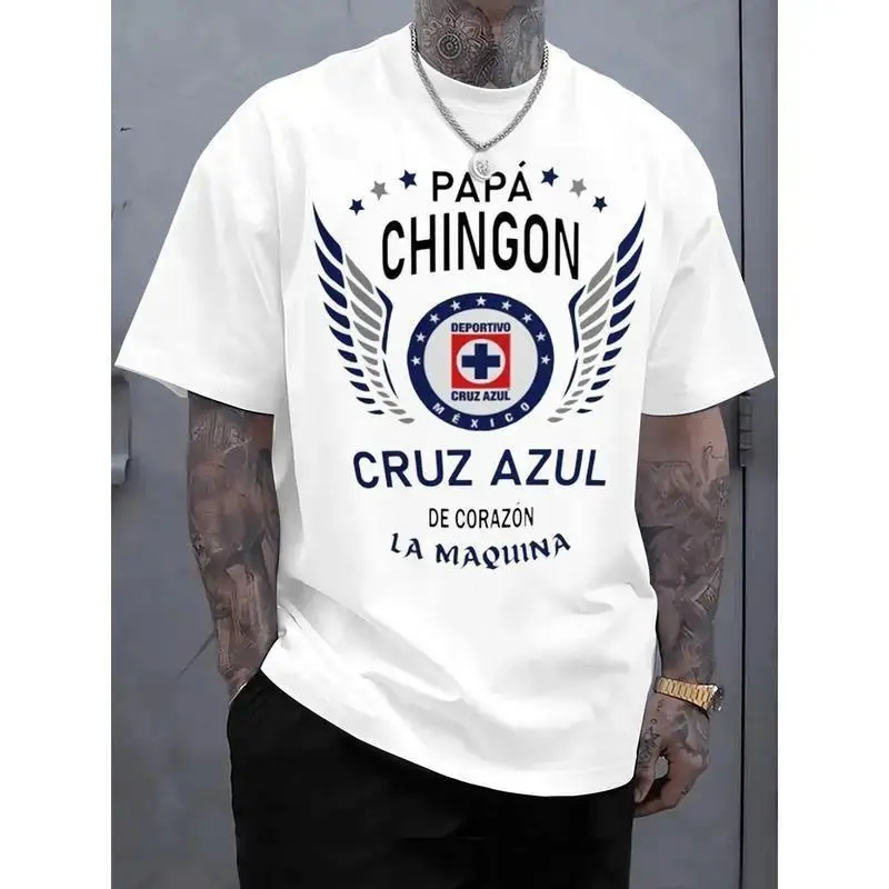 Cruz Azul "Papa Chingon" Graphic Tee - Premium Cotton Men's Soccer T-Shirt, Perfect Father's Day Gift for Soccer Dads,Casual Summer Streetwear Top, Oversized Sportswear Shirt