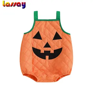 Baby Halloween Cosplay Costume Boys Girls Sleeveless Pumpkin Print Romper Role Play Outfits