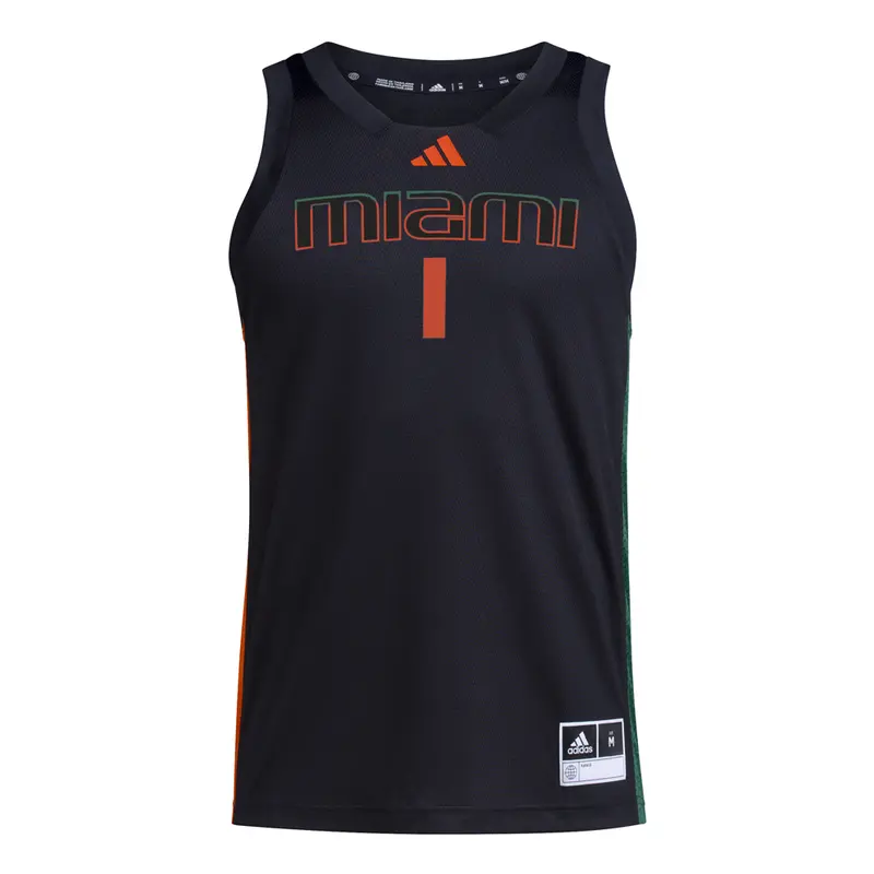 adidas Mens Miami Hurricanes Crew Neck Sleeveless Replica Jersey Basketball Casual - Black