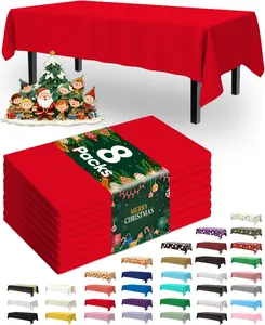 Festive Red Plastic Table Cloth 8 Pack 54 x 108 Inch Rectangle Disposable Leakproof Sturdy for Thanksgiving Christmas Decorations Modern Style Ornaments