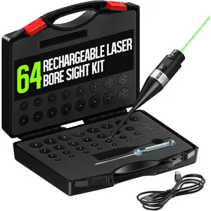 Rechargeable Laser Bore Sight Kit with 64 Adapters fit 0.17 to 12 GA Calibers Green/Red Multi-Caliber Laser Bore Sighting Kit