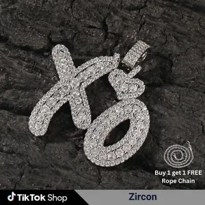 Zirconia XO Pendant Necklace Sparkling Zircon Inlaid Zinc Alloy with Rope Chain Stylish Letter Design for Men and Women Jewelry