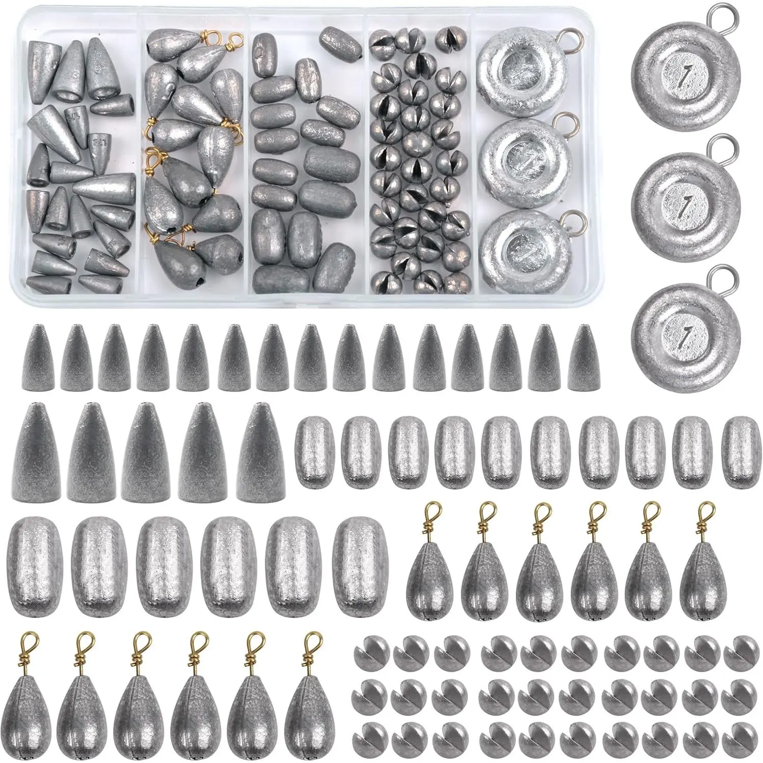 81pcs Assorted Fishing Weight Sinkers Kit Drop Bass Split Shot Coin Weights Saltwater Casting Set with Tackle Box