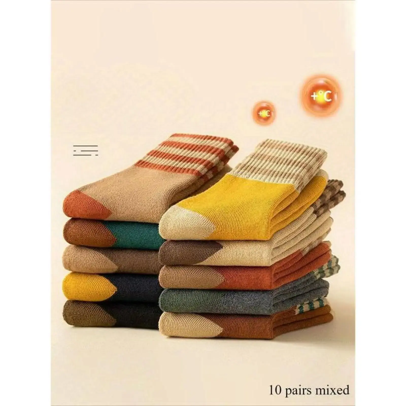 Women's Fashion Soft Stretch Basic Thermal-Lined Colorblock Striped Crew Socks, Breathable 5 Pairs (EU36-39) for Fall-Winter Daily Wear