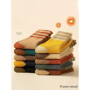 Breathable Women's Socks - Soft, Comfy, Thermal Lined Colorblock Striped Socks for Fall & Winter Daily Wear.