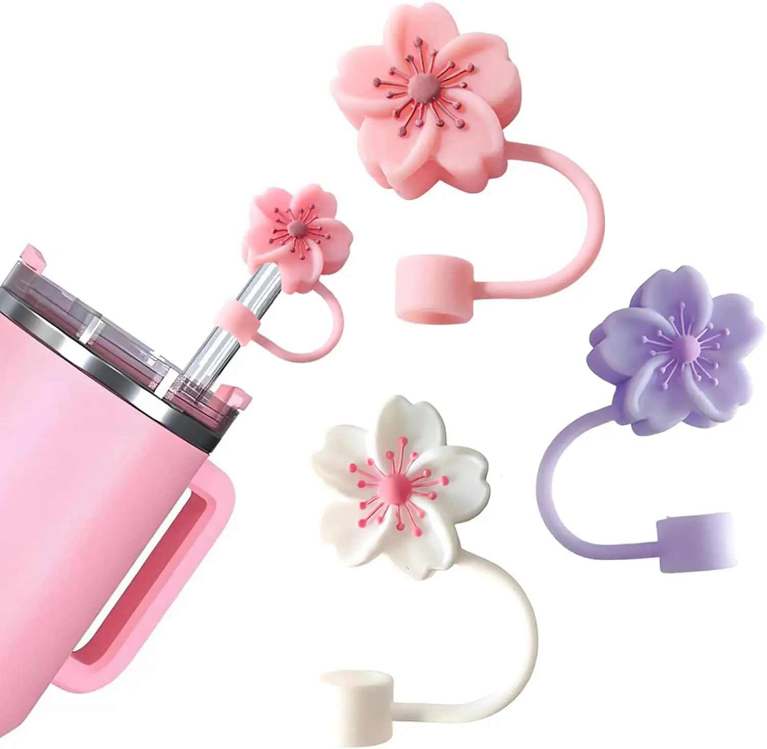 Summer Gift Cute Straw Caps for 10mm Cups ,Reusable Dust-Proof Straw Toppers Compatible with 30oz & 40oz Cups