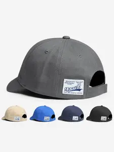 Men's Vintage Patch Short Brim Baseball Cap, Spring Summer Soft Top Street Style Adjustable Work Hat, Outdoor Skateboard Trendy Unisex