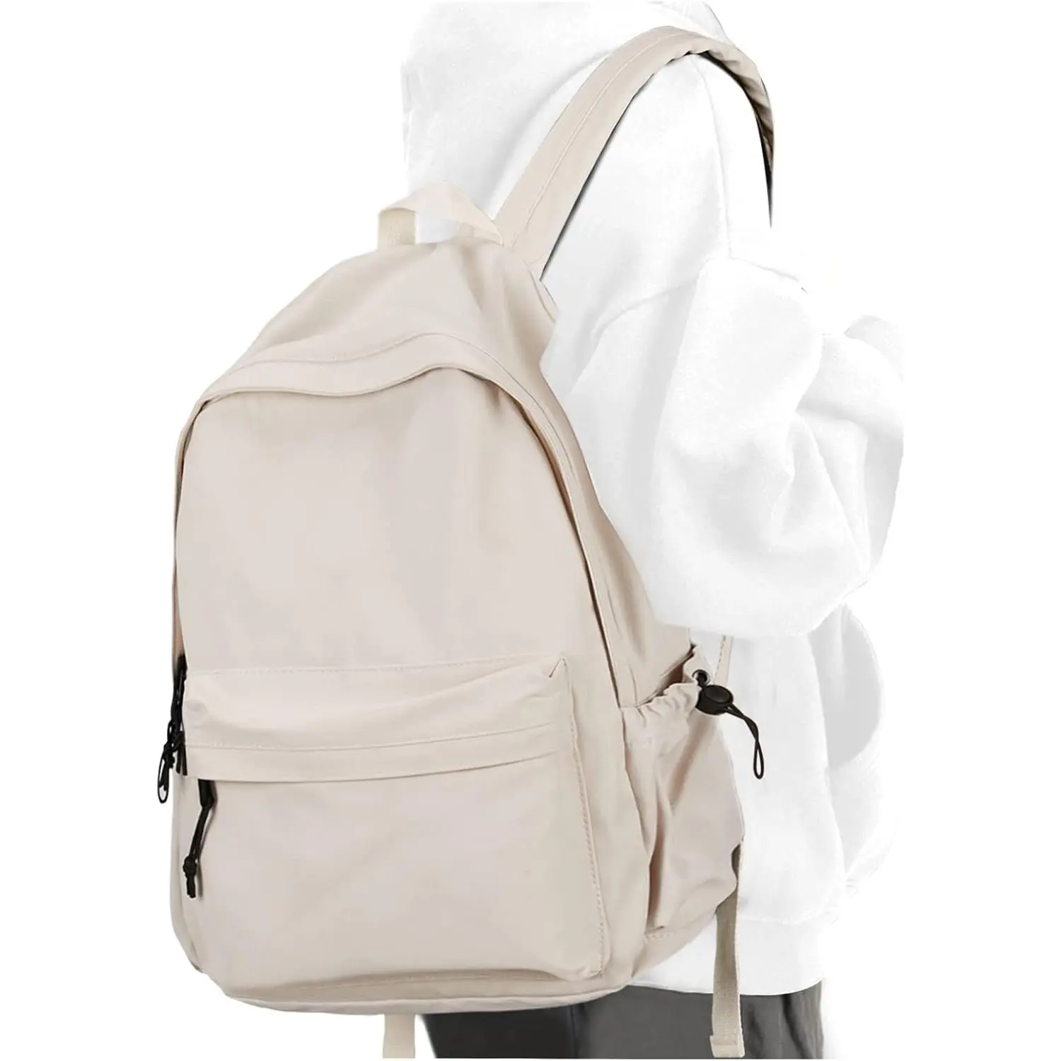 Beige School Backpack for Girls Water Resistant High School Book Bag Simple Backpack for Teens Boys Girls, Lightweight Middle School  Pack Daypack