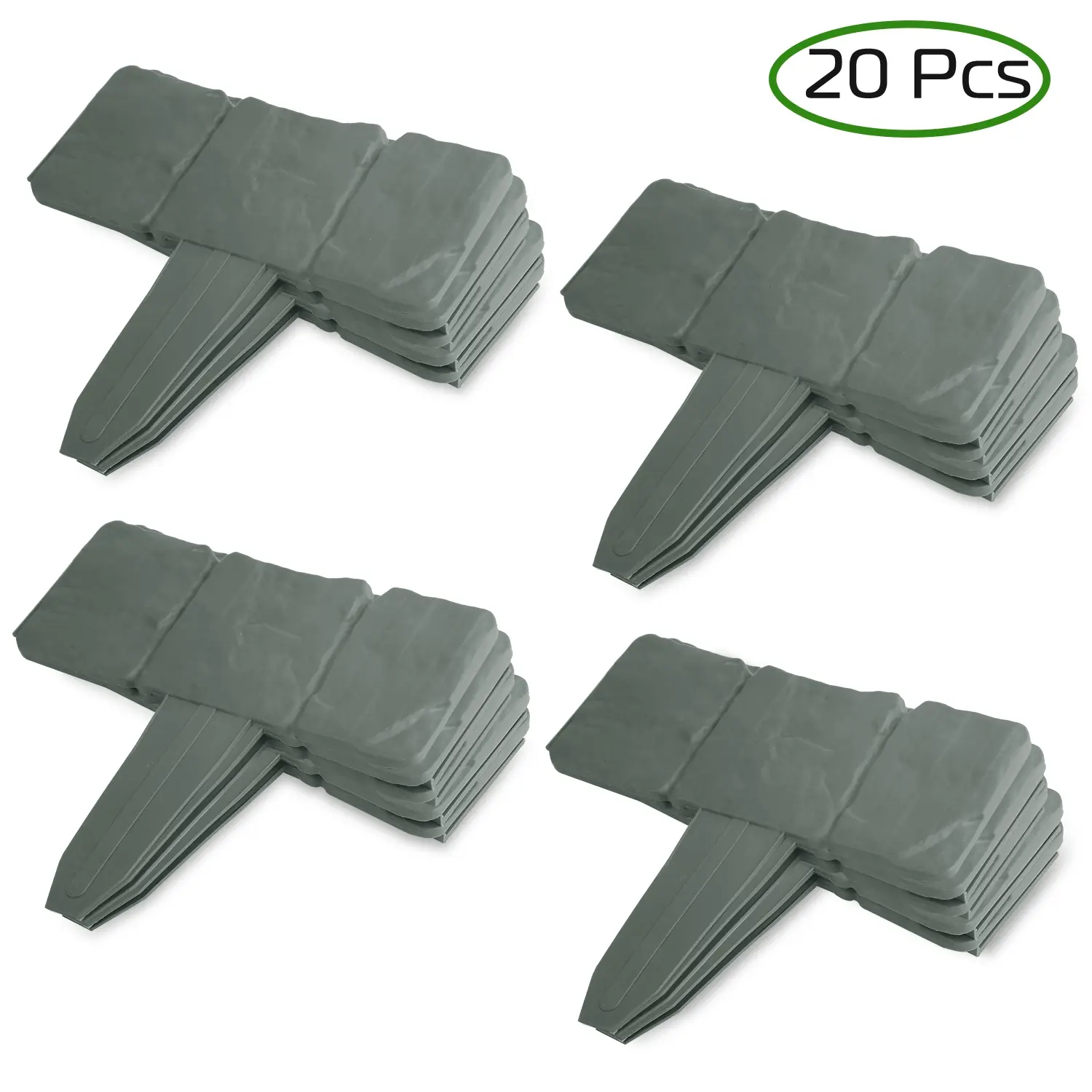 20 PCS Faux Stone Effect Plastic Garden Lawn Border Edging, Cobbled Style, for Outdoor Home Improvement & Raised Bed Decor, Faux Stone Edging