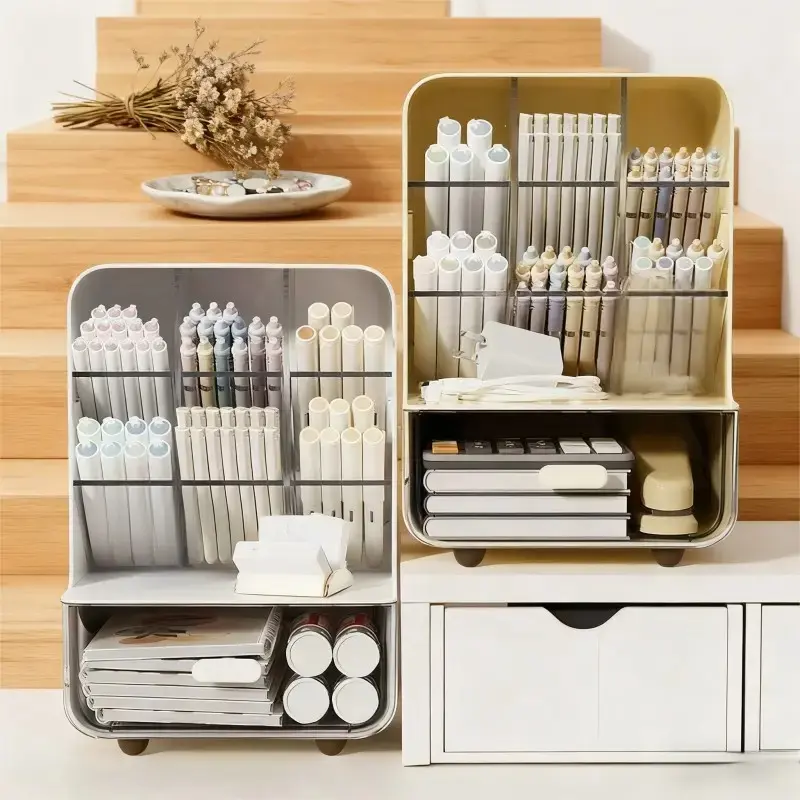 Large Capacity Pen Holder Organizer, High-Quality Desk Storage Box, Multi Compartment Office Desk Accessories Organizer, Stylish Office & Dorm Room Essentials, Durable Design