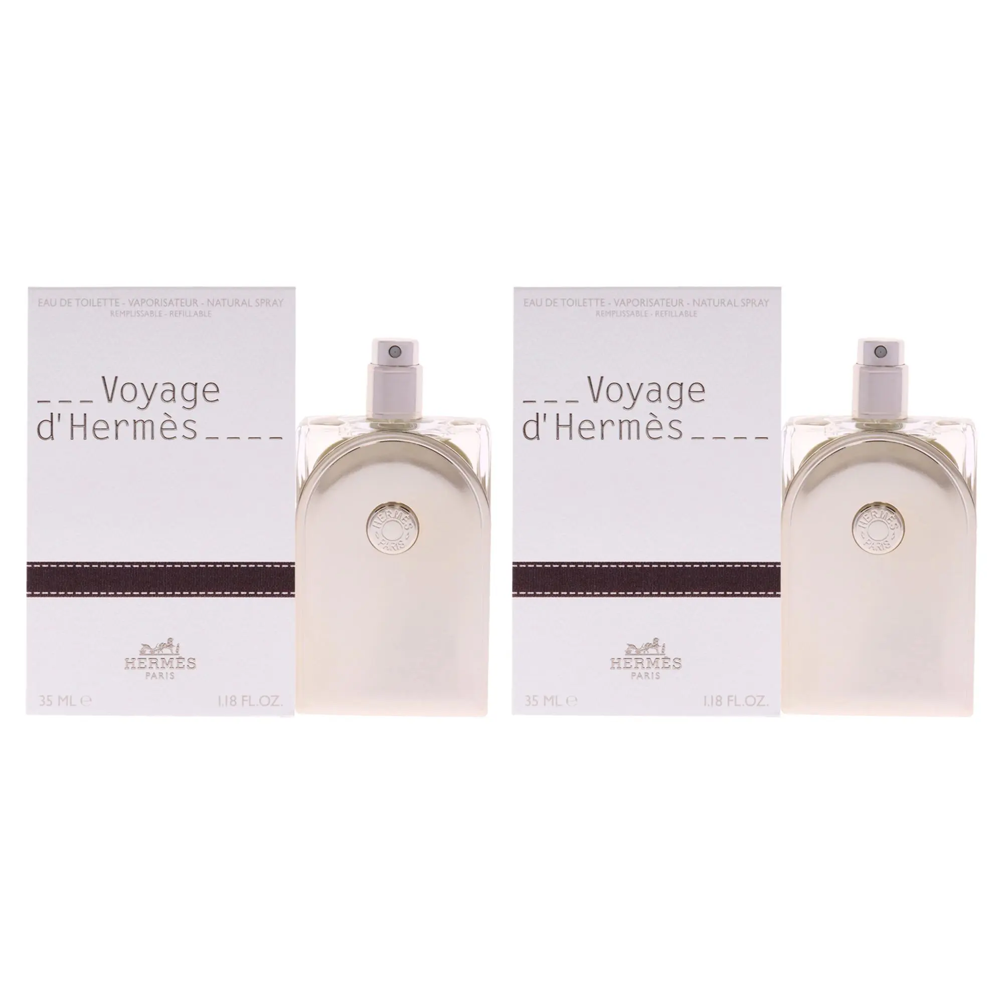 Voyage d'Hermes by Hermes Unisex Refillable Cologne Bottle - 1.18 fl oz EDT Spray, Eco-Friendly, for Daily Use, Freshness - Pack of 2