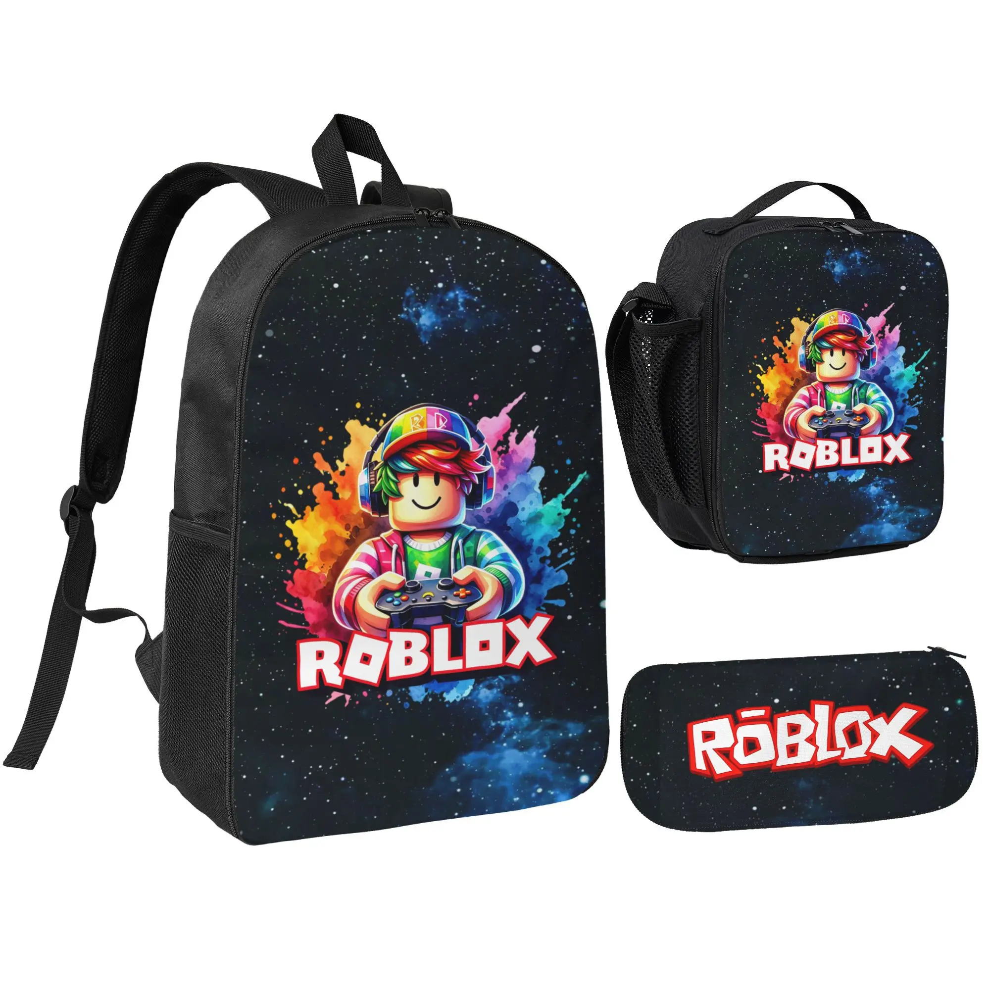 Roblox 3Pcs Backpack Galaxy School Bag with Lunch Bag Pencil Case Bookbag for Teens Back to School Gift