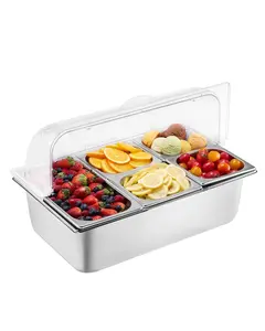 Countertop Food Serving Display Container 5 Pan Condiment Dispenser With Lid, Multi-Compartment Kitchen Organizer For Sauces Dressings Spices Or Condiments, Clear Lids, Durable Construction, Easy Refill And Easy Cleaning