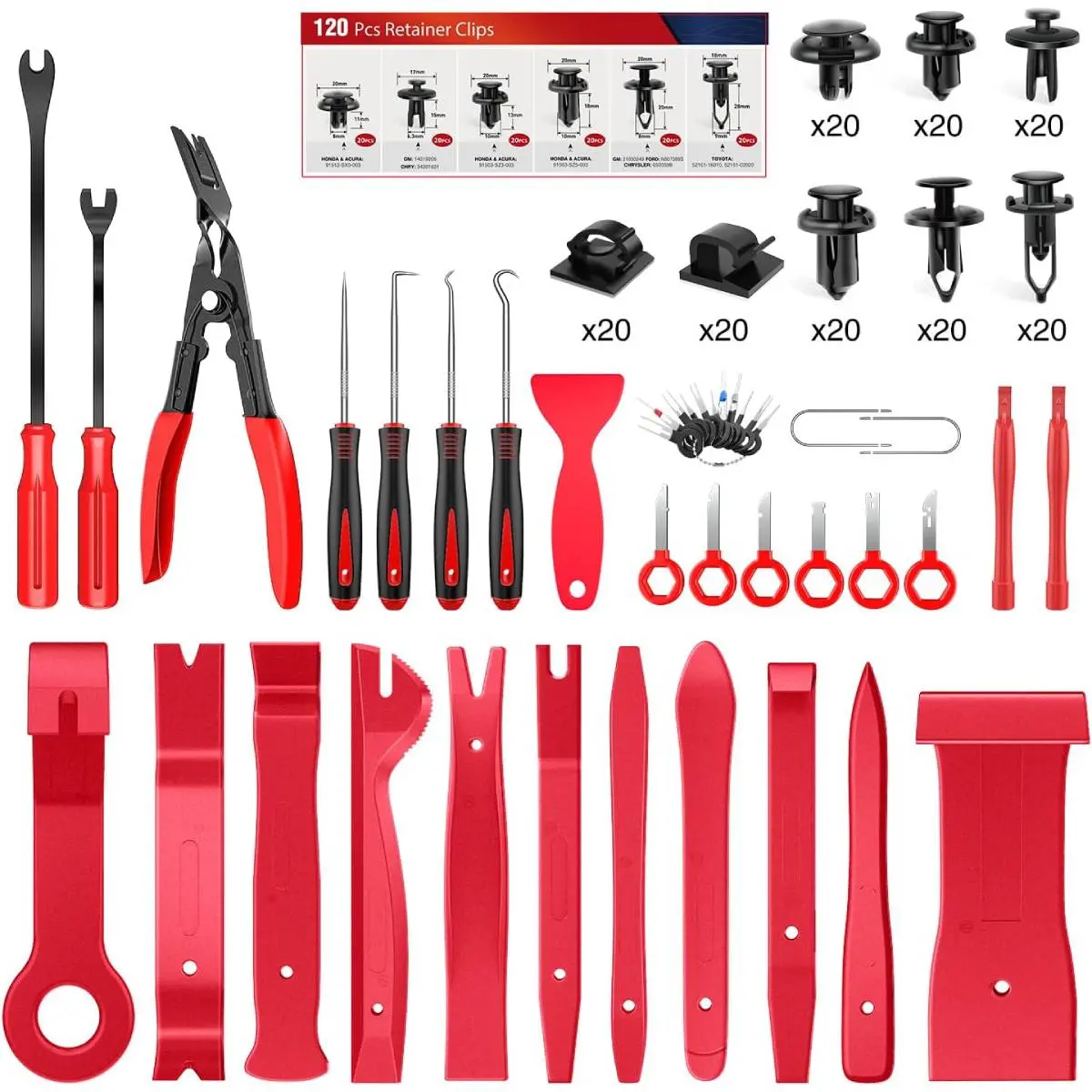 200 Clips+ Remover Tools Red