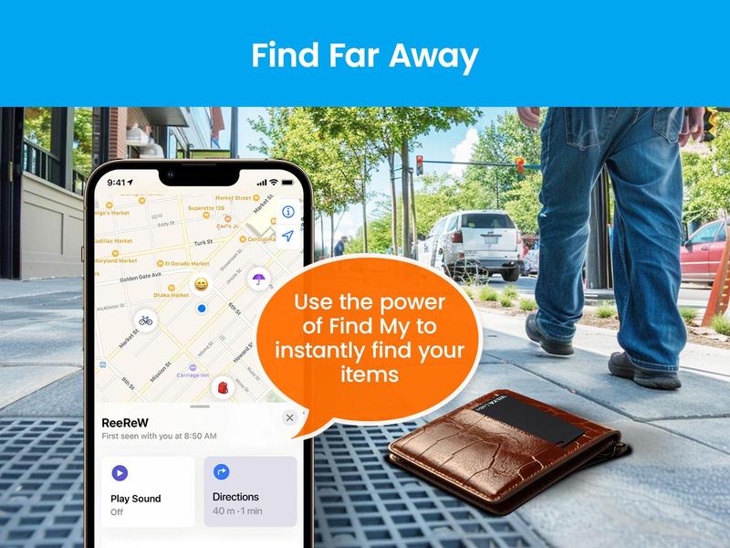 VilyaLabs Wallet Tracker Card Rechargeable for Apple Find My, Slim and Thin Up to 0.06inch, Water Resistant, with Dual Protection System
