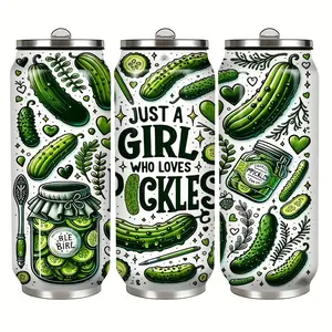 1pc 17oz Stainless Steel Insulated Cup, Fun Pickle Theme Illustration, Just a Girl Who Loves Pickles, with Lid and Straw, Reusable Drinkware