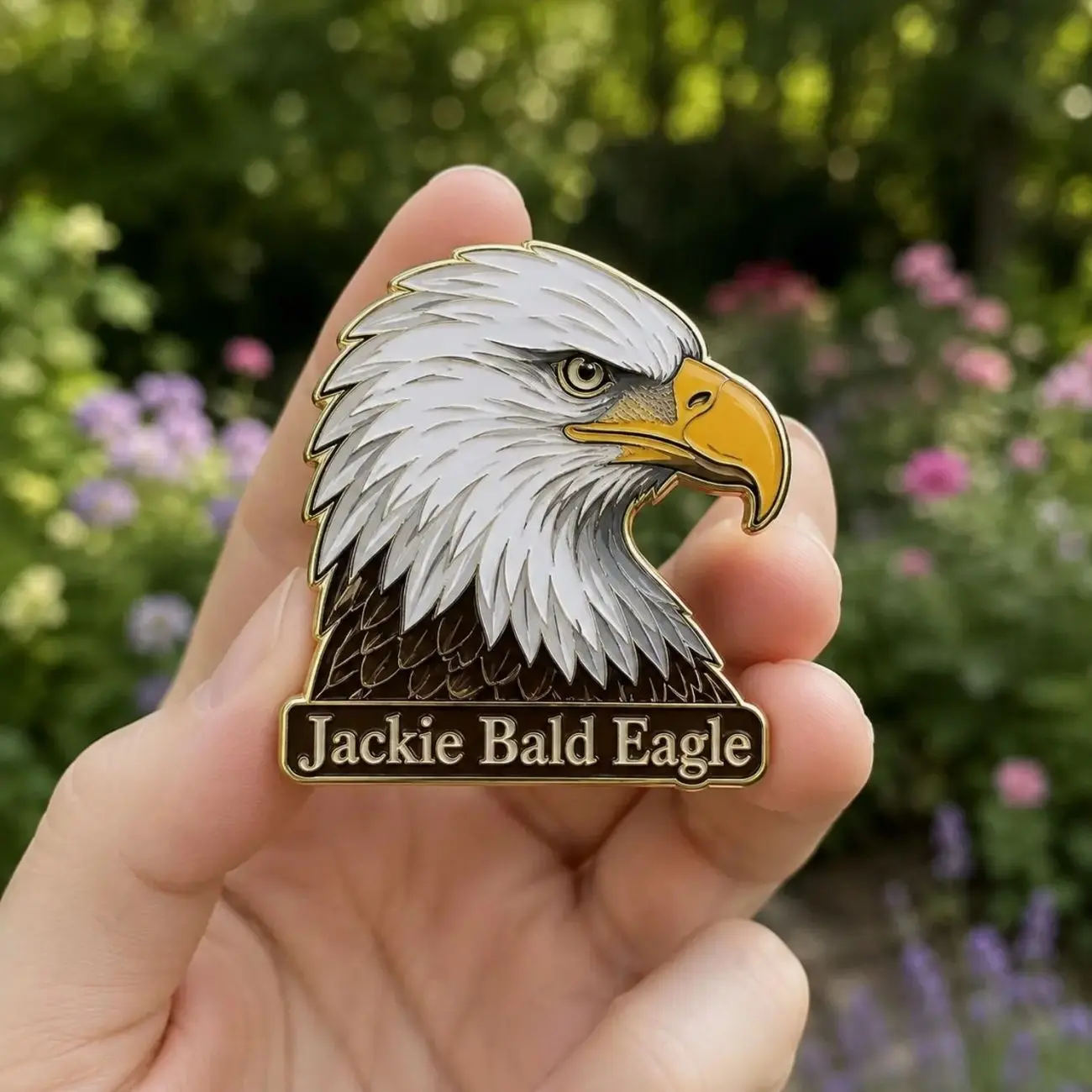 Fly Free Jackie Acrylic Pin, Big Bear Eagle Memorial Pin, Bald Eagle Tribute Pin, Jackie the Eagle Gift