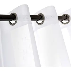 Sheer Curtains Faux Linen Semi Voile Light Filtering Drapes Pair for Bedroom Living Room, Set of 2 Grommet Top Window Curtain Panels (Each 54 x 84 Inch, White)