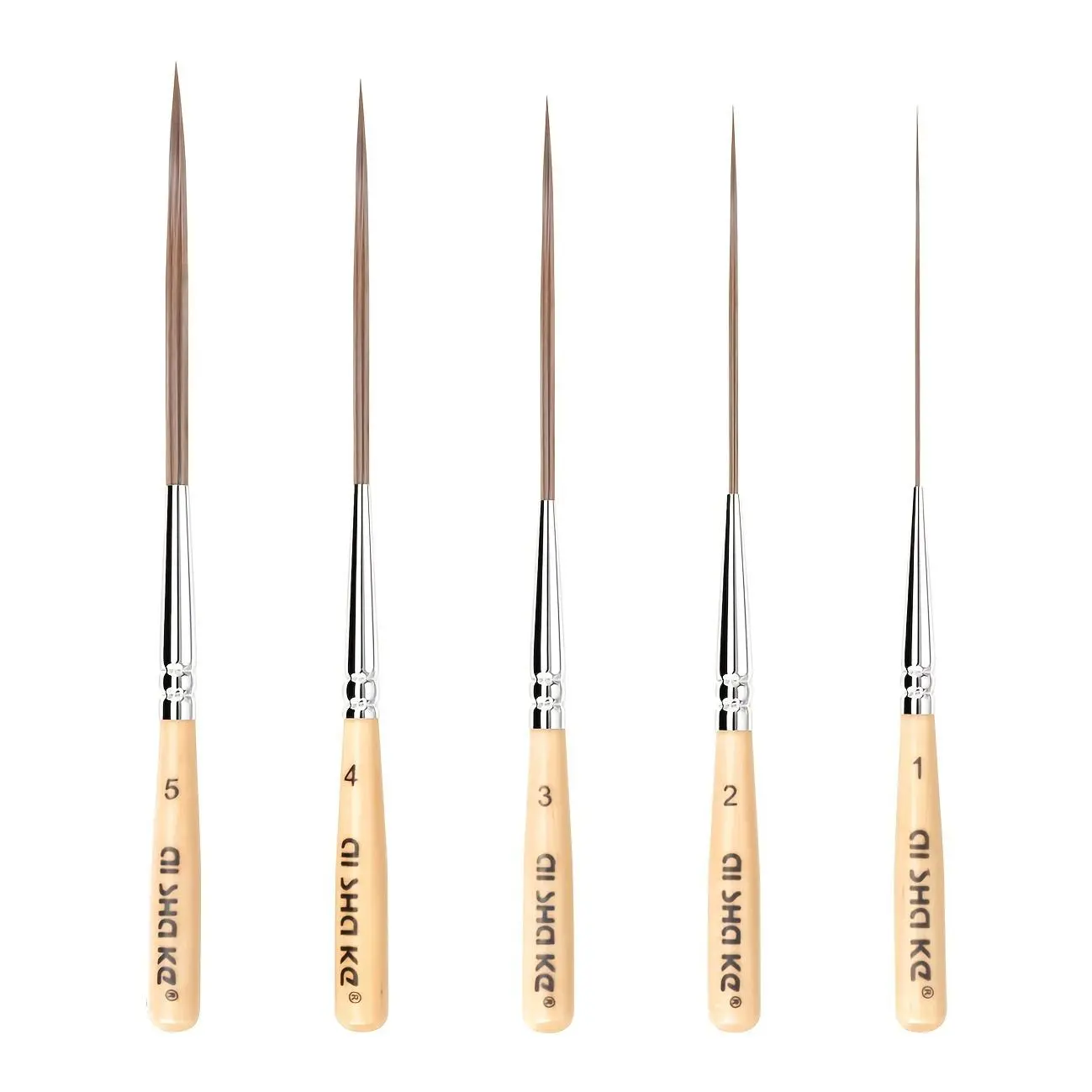 5pcs Artist Oil And Acrylic Paint Brush Set, Long Hair Liner Short Handle Brushes, Light Goat Hair, Ultra-Long Round, Metal Interface And Premium Wood Handle, Suitable for Oil Watercolor Gouache Painting, Ideal for Drawing Long Lines