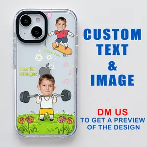 Custom Cartoon Cute Children Phone Case for iPhone 16 15 14 13 12 11 Pro Max Plus , Personalized Picture Photo Cover-Shockproof Heavy Duty Protective