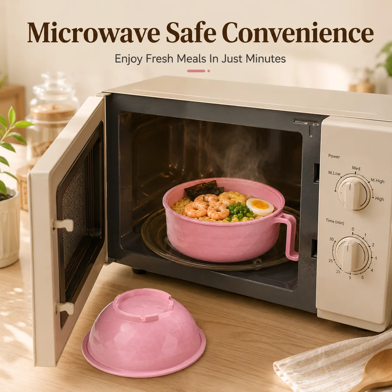 ONESHOW HOME Microwave Noodle Pot,1200ml Stackable Bowl with Strainer,Lid and Tableware for Quick Meals at Home, Office or Dorm, Mid-Year Sale
