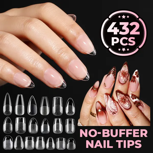 UNA GELLA 432PCS Soft Gel Full Cover Nail Tips 12 Sizes, Pre-Etched Pre-Build Fake Acrylic Nails Short & Long Almond, Square, Coffin, Stiletto Round, Fit Flat & C-Curve Nail Beds, Soak Off DIY Salon TikTok Manicure Nail Extensions