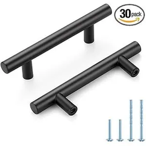 Black Cabinet Handles 3 Inch Hole Spacing Stainless Steel Drawer Pulls for Cabinets Dresser Bathroom 30 Pack