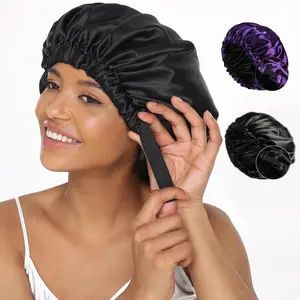 Silk Bonnet for Sleeping for Women Adjustable Satin Hair Cap for Curly and Natural Hair Hurtless&Heatless Hair Tool Accessories Portable With Adjustable Band Suitable For All Head Size Double Layer Satin Bonnet Washable&Reusable