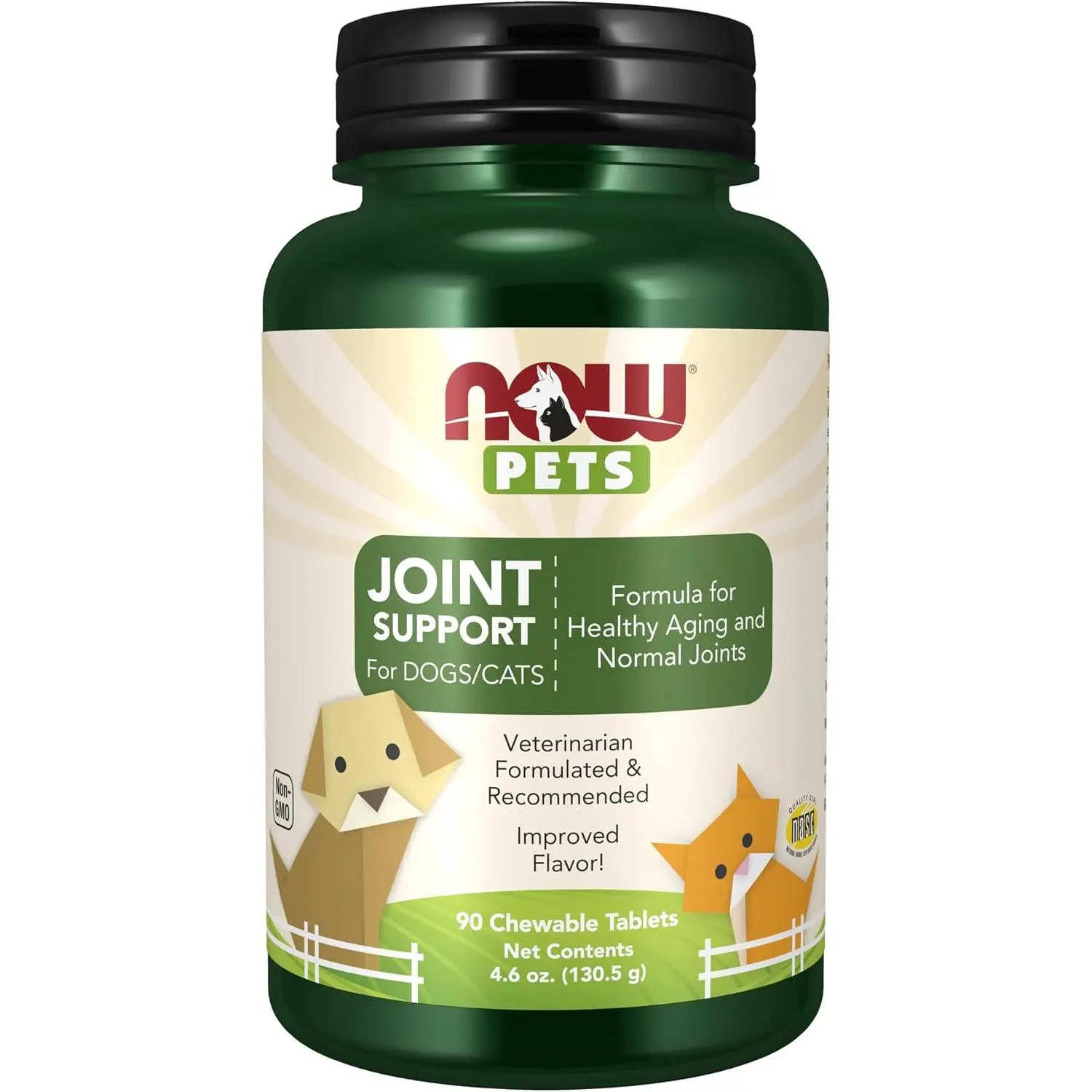 NOW Pet Health Joint Support Chewables Supplement - NASC Certified, Formulated for Cats & Dogs, 90 Chewable Tablets