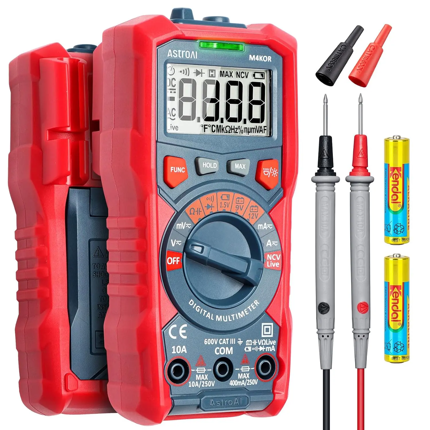 Digital Multimeter, TRMS 4000 Counts, Auto-Ranging, Battery Test | 1.5V/9V/12V Battery Testing, Auto & Home Diagnostics, NCV Detection, Capacitance Measurement, CAT III 600V