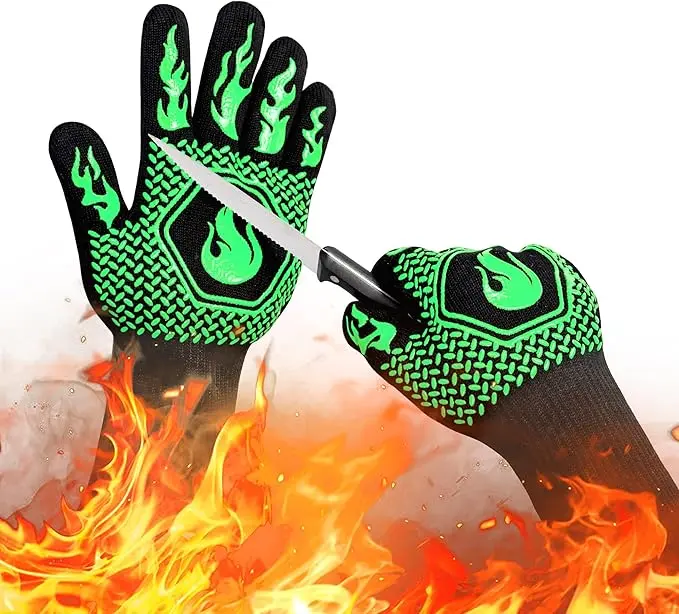 BBQ Fireproof Gloves, Grill Cut-Resistant 1472°F Heat Resistant Gloves, Kitchen Safe Cooking Gloves for Oven Mitts,Barbecue,Cooking, Frying,13.8 Inch-Red