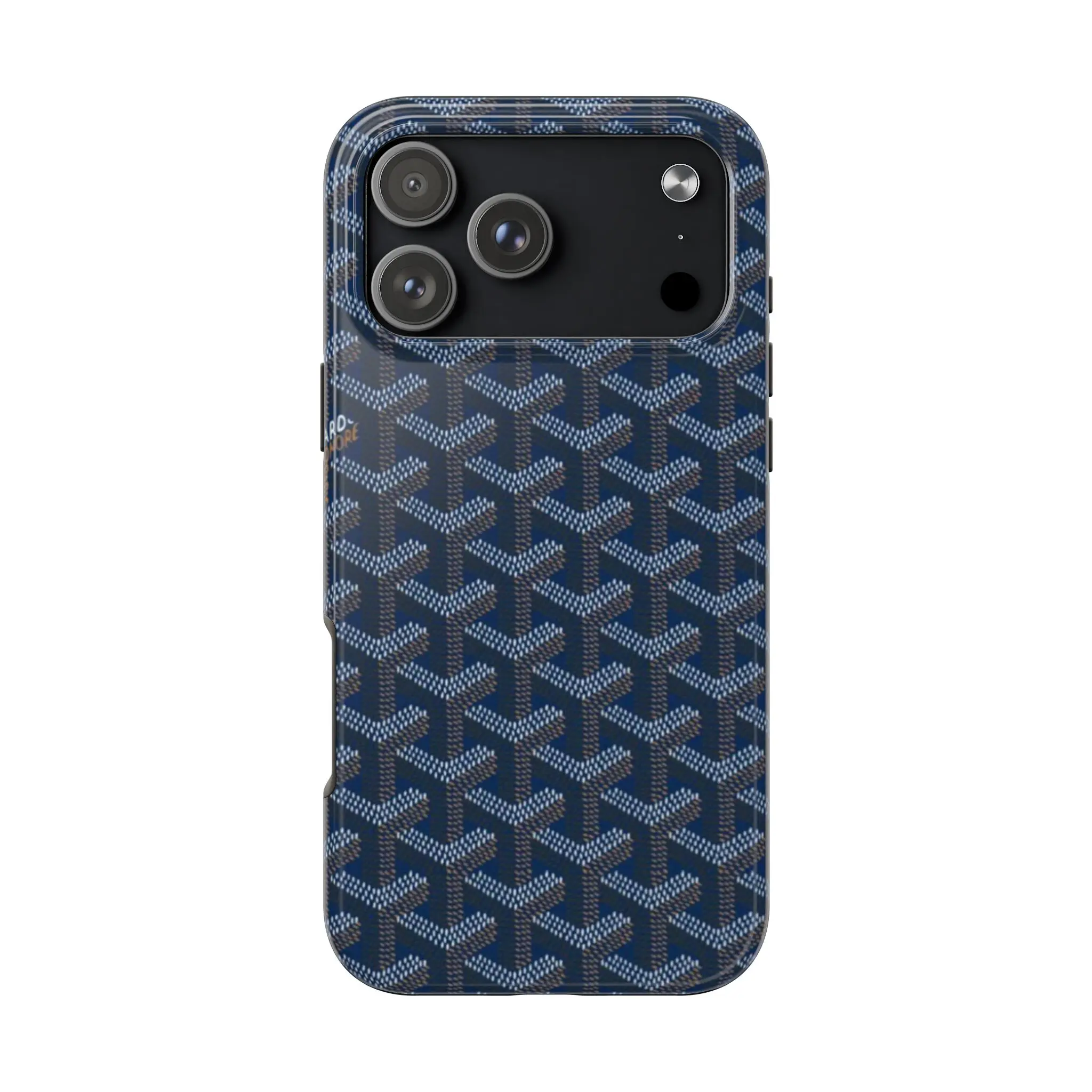 Luxury Monogram Pattern iPhone Case - Blue Designer-Inspired Slim Protective Cover, Glossy Shockproof Hard Shell, Minimalist Fashion Accessory