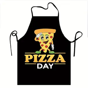 Cartoon Pizza Day Apron, Adult Chef Cooking and Baking Apron, Gift for Food Lovers, 100% Polyester, Fabric, Kitchen Chef Apron