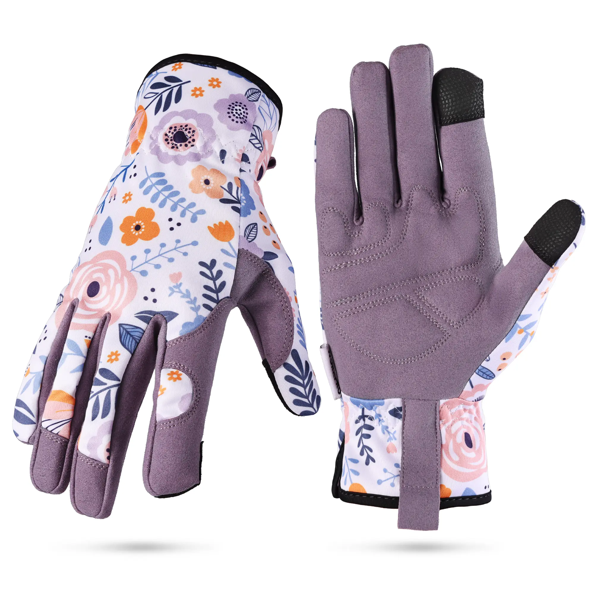 WORKPRO Floral Garden Gloves for Women, Gardening Gloves for Women/Ladies | Printed Breathable Working Gloves with Touchscreen Design & No-Slip Palm Grip for Weeding, Planting, Raking and Pruning