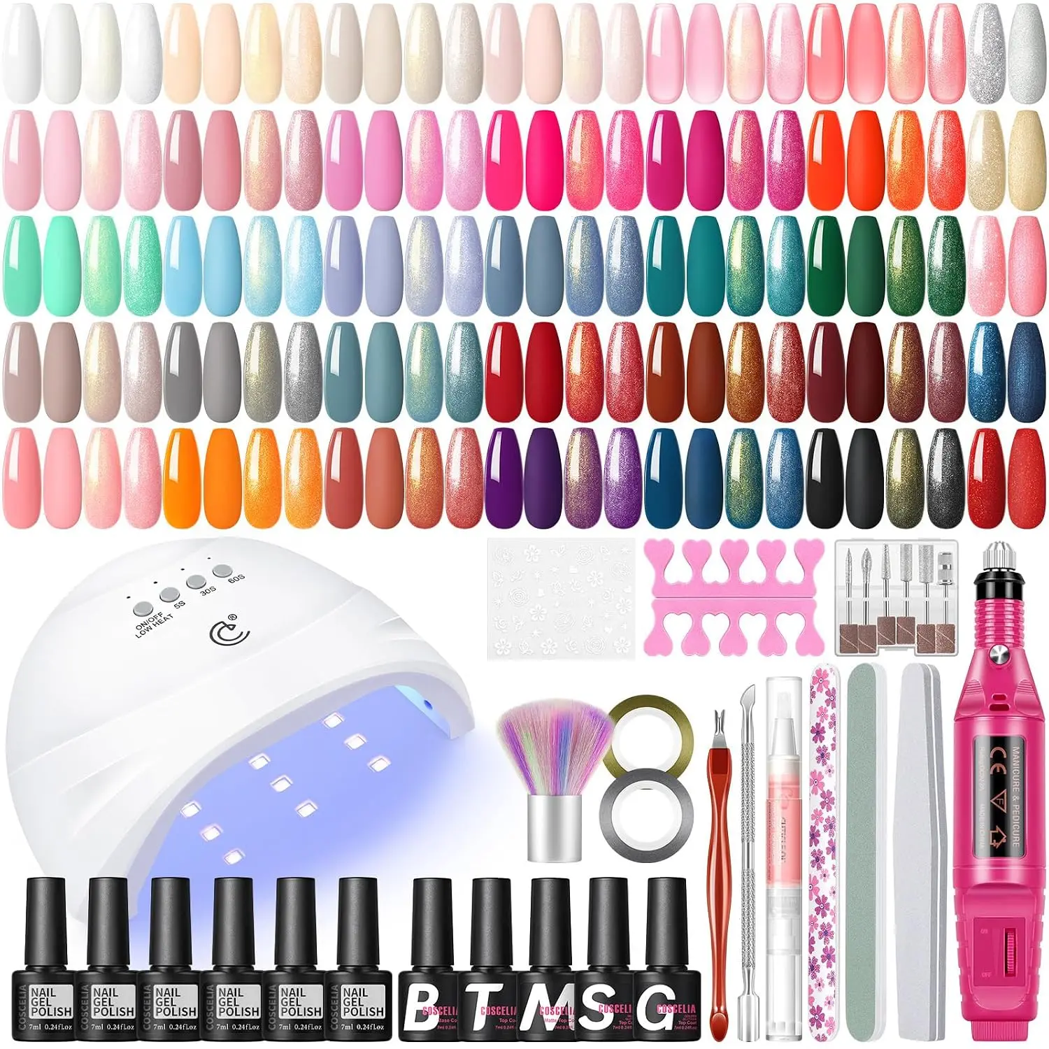COSCELIA 53pcs Professional Gel Nail Polish Kit - UV Light, Nail Drill Starter Set, 5 Top & Base Coats - Women's Manicure Art Gift