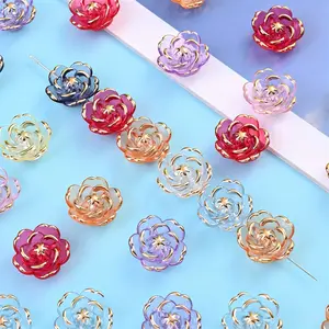 10pcs random color Transparent flower bead with Gold Rim - Rose bead, suitable for DIY jewelry, bracelets, necklaces, Diy Beading Accessories and handicrafts, Croc mobile phone shell material accessories, Diy Mix Beads