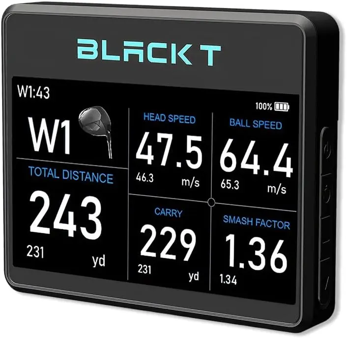 BLACK T SHOT5 Golf Launch Monitor Portable Doppler Radar Swing Speed Trainer with Ball Speed, Club Head Speed, Smash Factor & Distance Tracking, Indoor Outdoor Golf Training Device