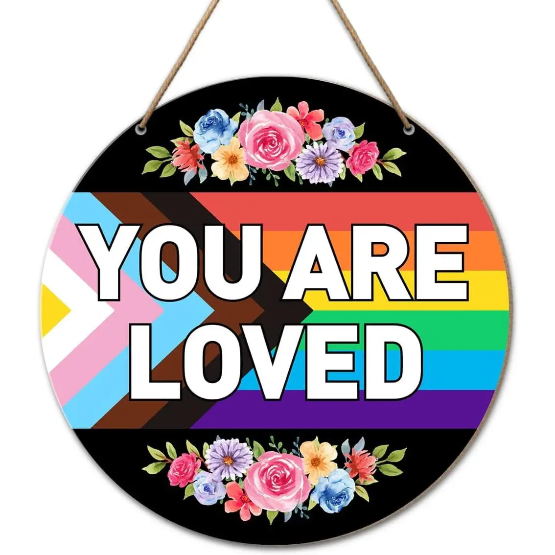LGBT Rainbow Pride Wooden Sign Wall Decoration for Front Doors, LGBTQ Lesbian Pride Wooden Hanging Sign Decoration for Family Bedrooms, Porches, Communities, Schools 12 X 12 Inches