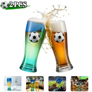 2-Pack Gradient Football Theme Glasses, Fan Viewing Party Beer Cups, BBQ Gathering Atmosphere Drinkware, Non-Lead Crystal Glass, Drinking Glasses