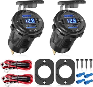Pcs V/V Outlet with Voltmeter, Quick Charge .Dual USB Power Outlet, Waterproof Fast Charge USB Charger Socket DIY Kit for Car Boat Marine ( Pack)